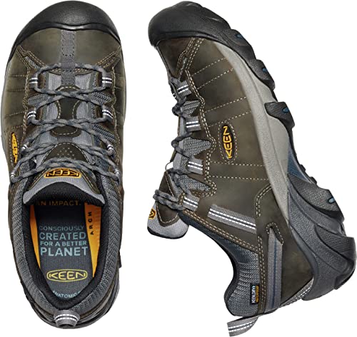 KEEN Men's Targhee 2 Low Height Waterproof Hiking Shoes, Gargoyle/Midnight Navy, 10.5 US