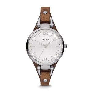 fossil women's georgia quartz stainless steel and leather three-hand watch, color: silver, brown (model: es3060)