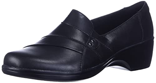 Clarks Women's May Marigold Slip-On Loafer, Black Leather, 9 M US