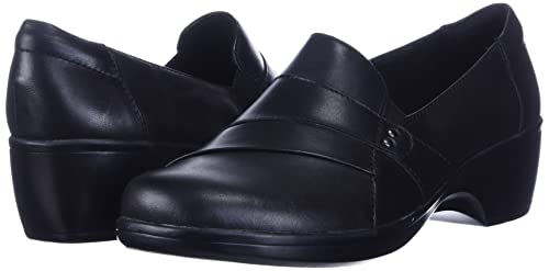 Clarks Women's May Marigold Slip-On Loafer, Black Leather, 9 M US