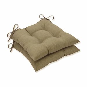 pillow perfect monti chino solid indoor/outdoor wicker patio seat cushion reversible, weather and fade resistant, square corner - 18.5" x 19", tan, 2 count