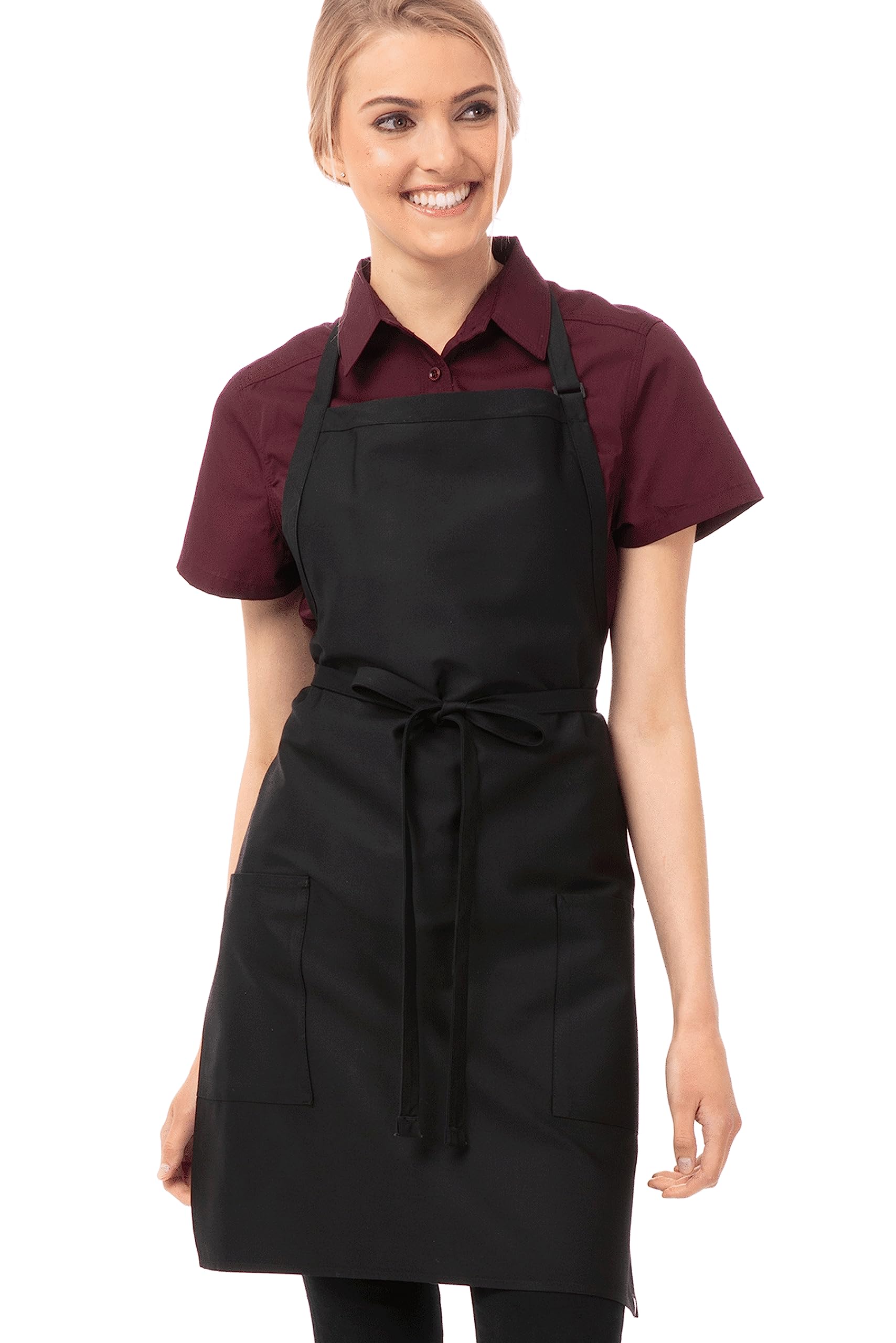 Chef Works Unisex Two Patch Pocket Bib Apron, Black, One Size