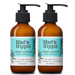 mad hippie cream cleanser - hydrating facial cleanser with jojoba oil, green tea, orchid extract, and hyaluronic acid, gentle face cleanser for women/men with dry, sensitive skin, 4 fl oz (pack of 2)