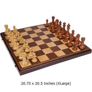 Abigail Chess Inlaid Wood Folding Board Game with Pieces, Extra Large 21 Inch Set