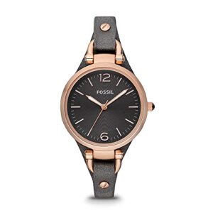 fossil women's georgia quartz stainless steel and leather three-hand watch, color: rose gold, grey (model: es3077)