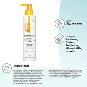 DERMA-E Vitamin C Cleanser - Daily Brightening Cleanser – Hydrating Face Wash to Even Out Skin Tone – Moisturizing Face Cleanser for a Radiant Glow, 6 fl oz