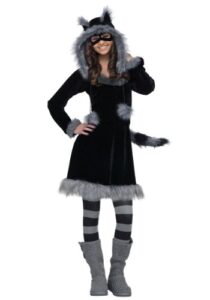 fun world womens sweet raccoon teen costume, gray, junior 0/9 us