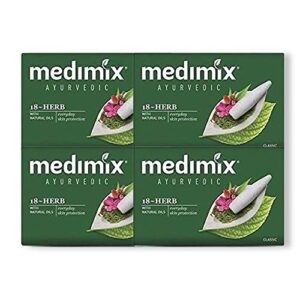 medimix herbal handmade ayurvedic classic 18 herb soap for healthy and clear skin pack of 4 (4 x 125 g)