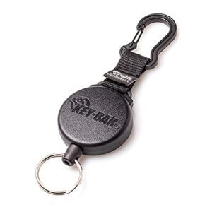 key-bak securit hd retractable keychain, 24" stainless steel chain, 8 oz. retraction, durable polycarbonate case, zinc alloy carabiner, split ring, black