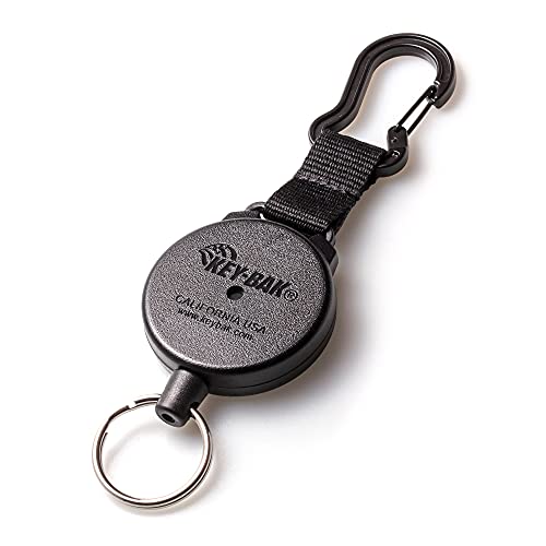 KEY-BAK SECURIT HD Retractable Keychain, 24" Stainless Steel Chain, 8 oz. Retraction, Durable Polycarbonate Case, Zinc Alloy Carabiner, Split Ring, Black