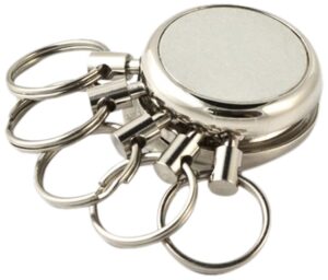 key-bak key spider key chain accessory with 5 split rings, chrome finish