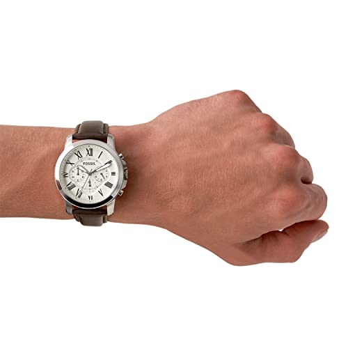 Fossil Men's Grant Quartz Stainless Steel and Leather Chronograph Watch, Color: Silver, Brown (Model: FS4735)