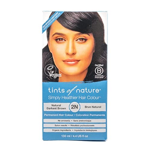 Tints of Nature 2N Natural Darkest Brown Permanent Hair Dye, Nourishes Hair and Covers Greys, Ammonia-Free, 130ml