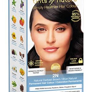 Tints of Nature 2N Natural Darkest Brown Permanent Hair Dye, Nourishes Hair and Covers Greys, Ammonia-Free, 130ml