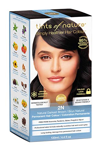 Tints of Nature 2N Natural Darkest Brown Permanent Hair Dye, Nourishes Hair and Covers Greys, Ammonia-Free, 130ml