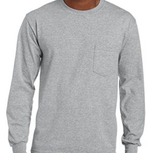 Gildan mens Ultra Cotton 6 oz. Long-Sleeve Pocket T-Shirt(G241)-SPORT GREY-2XL