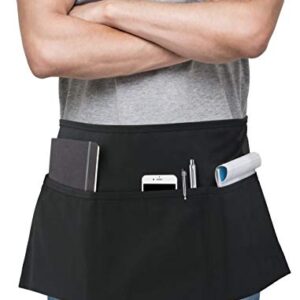 Utopia Waist Apron with 3 Pockets, 12-Pack, Black