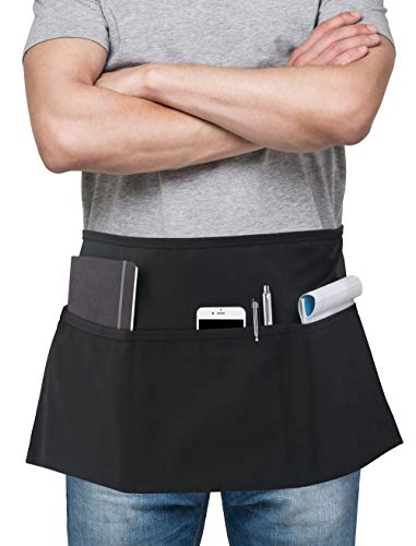 Utopia Waist Apron with 3 Pockets, 12-Pack, Black