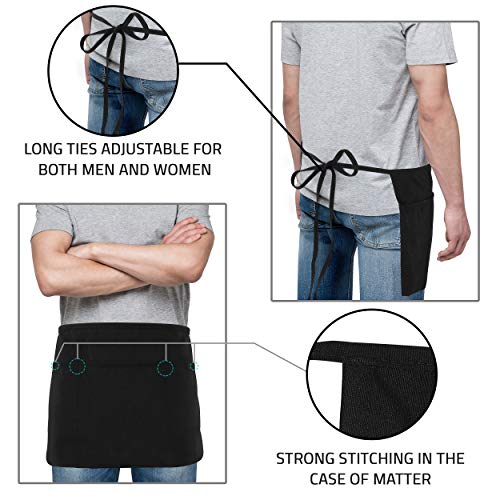 Utopia Waist Apron with 3 Pockets, 12-Pack, Black