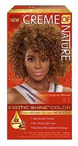 exotic shine hair color by creme of nature, 9.2 light caramel brown, with argan oil from morocco, 1 application