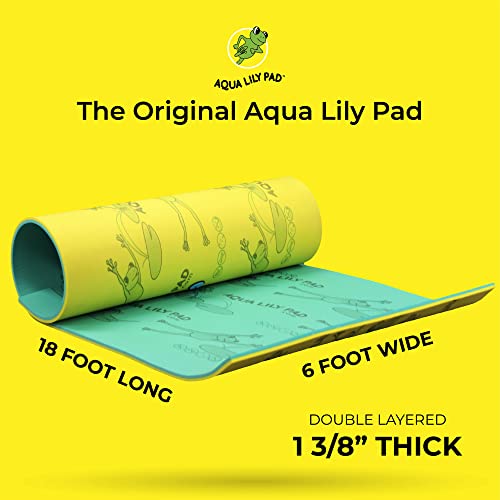 Aqua Lily Pad Original Floating Water Mat, Patented 2 Layer FlexCore Green/Yellow Foam Raft, Made in The USA (18 Foot)