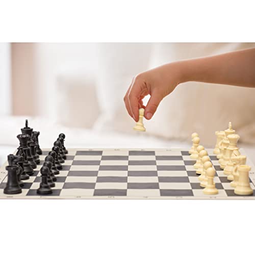 Yellow Mountain Imports Regulation Tournament Roll-Up Staunton Chess Game Set (19.75-Inch) with Travel Bag, 2 Extra Queens, and Weighted Chessmen - Black