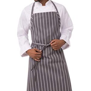 Chef Works Unisex English Chef Apron, Grey W/ Wht Stripe, One Size