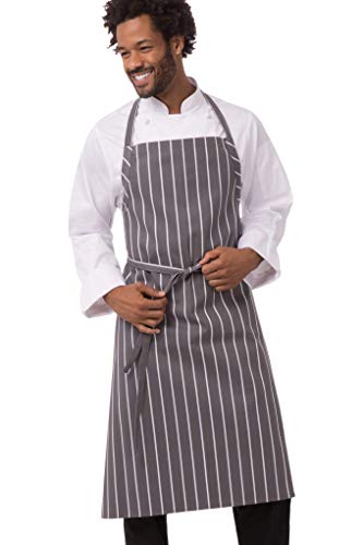 Chef Works Unisex English Chef Apron, Grey W/ Wht Stripe, One Size