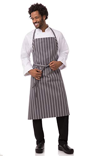 Chef Works Unisex English Chef Apron, Grey W/ Wht Stripe, One Size