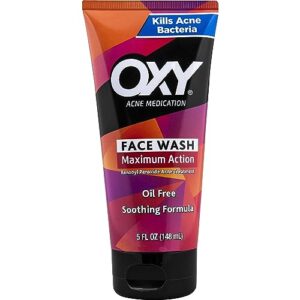 oxy acne medication face wash - maximum action with maximum strength 10% benzoyl peroxide (5 fl oz)