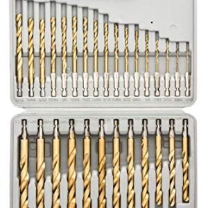 TOOLUXE 10055L Hex Shank Drill Bit Set, 30 Pc, Titanium Coated Metal Drill Bits, Quick Change Design, Small Drill Bits from 1/16" - 1/2" Large Drill Bits, High Speed Steel Impact Driver Drillbits