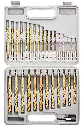 TOOLUXE 10055L Hex Shank Drill Bit Set, 30 Pc, Titanium Coated Metal Drill Bits, Quick Change Design, Small Drill Bits from 1/16" - 1/2" Large Drill Bits, High Speed Steel Impact Driver Drillbits