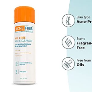 AcneFree Acne Free Oil-Free Cleanser, Benzoyl Peroxide 2.5% with Glycolic Acid to Prevent and Treat Breakouts Unscented, 8 Fl Oz