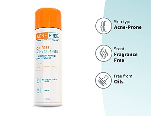 AcneFree Acne Free Oil-Free Cleanser, Benzoyl Peroxide 2.5% with Glycolic Acid to Prevent and Treat Breakouts Unscented, 8 Fl Oz