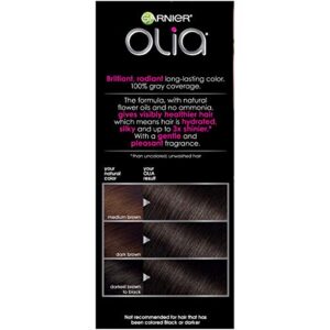 Garnier Olia Ammonia Free Permanent Hair Color, 100% Gray Coverage (Packaging May Vary), 3.0 Darkest Brown Hair Dye, Pack of 1