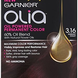 Garnier Olia Oil Powered Permanent Haircolor, 3.16 Darkest Violet (Packaging May Vary)