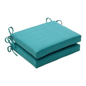 pillow perfect forsyth solid indoor/outdoor patio seat cushions, plush fiber fill, weather and fade resistant, 2 count, turquoise, square corner 16"x18.5" blue