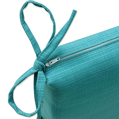 Pillow Perfect Forsyth Solid Indoor/Outdoor Patio Seat Cushions, Plush Fiber Fill, Weather and Fade Resistant, 2 Count, Turquoise, Square Corner 16"x18.5" Blue