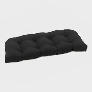 pillow perfect fresco solid indoor/outdoor wicker patio sofa/swing cushion tufted, weather and fade resistant, 19" x 44", black