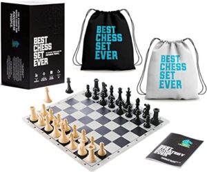 best chess set ever 4x classic, tournament chess set with 20 in x 20 in foldable silicone board and weighted staunton pieces, packs and travels easy, classic xl super heavyweight edition