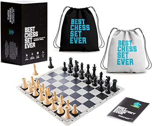 Best Chess Set Ever 4X Classic, Tournament Chess Set with 20 in x 20 in Foldable Silicone Board and Weighted Staunton Pieces, Packs and Travels Easy, Classic XL Super Heavyweight Edition