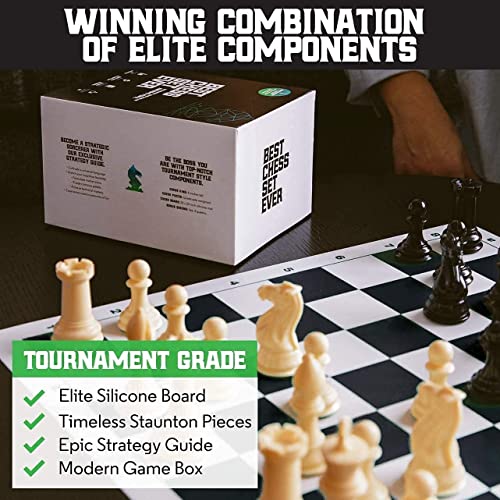 Best Chess Set Ever 4X Classic, Tournament Chess Set with 20 in x 20 in Foldable Silicone Board and Weighted Staunton Pieces, Packs and Travels Easy, Classic XL Super Heavyweight Edition