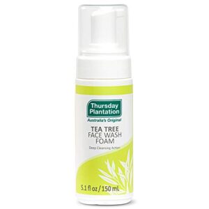 thursday plantation tea tree face wash foam, gentle soap-free skin cleanser, 5.1 fl oz