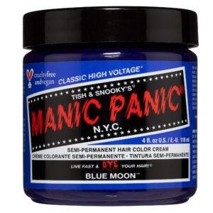 manic panic blue moon hair dye - classic high voltage - semi permanent bright, neon, cool true blue hair dye color - vegan, ppd & ammonia free (4oz)