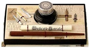coles calligraphy unisex wood pen with pewter ink bottle and 5 nibs set