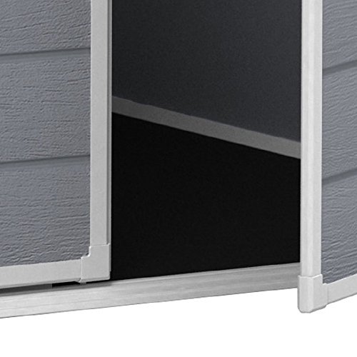 Keter Manor 6x8 Resin Outdoor Storage Shed Kit-Perfect to Store Patio Furniture, Garden Tools Bike Accessories, Beach Chairs and Lawn Mower, Grey & White