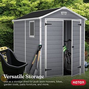 Keter Manor 6x8 Resin Outdoor Storage Shed Kit-Perfect to Store Patio Furniture, Garden Tools Bike Accessories, Beach Chairs and Lawn Mower, Grey & White