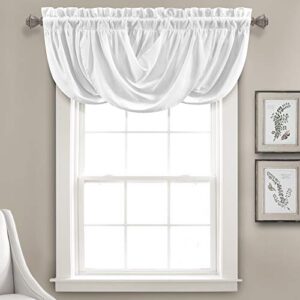 lush decor lucia elegant waterfall valance for living room kitchen, and bedroom, soft polyester window curtain, single -white (42"w x 18"l)