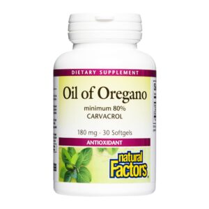 natural factors, oil of oregano 180 mg, helps maintain good health with extra virgin olive oil, 30 softgels (30 servings)