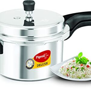 Pigeon 5 Quart Pressure Cooker, Olla de Presion, Gas & Induction Compatible, Pressure Pot for Instant Cooking of Veggies, Soup, Meat, Rice & Legumes, Indian Pressure Cooker 5 Liters, Aluminum, Silver